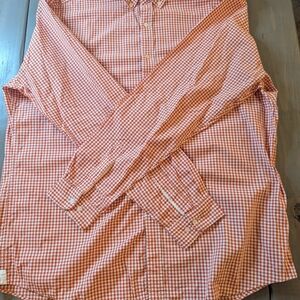 Lacoste Regular Fit Orange Gingham Button Down Shirt Mens 45 XL Cotton